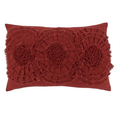 SARO LIFESTYLE SARO 360.R1423BP 14 x 23 in. Oblong Red Floral Applique Throw Pillow with Poly Filling 360.R1423BP